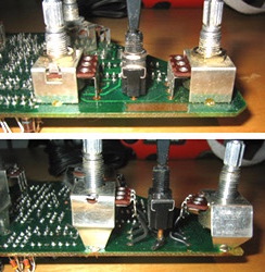 Compare the G-303/G-808 (lower photo) controls with the G-505 (top). The G-303/G-808 controls are slightly raised and not fixed to the board